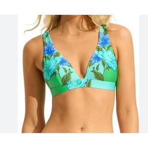 Seafolly Australia Standard Garden Party Bikini Top Women's Size 10 Jade NWT